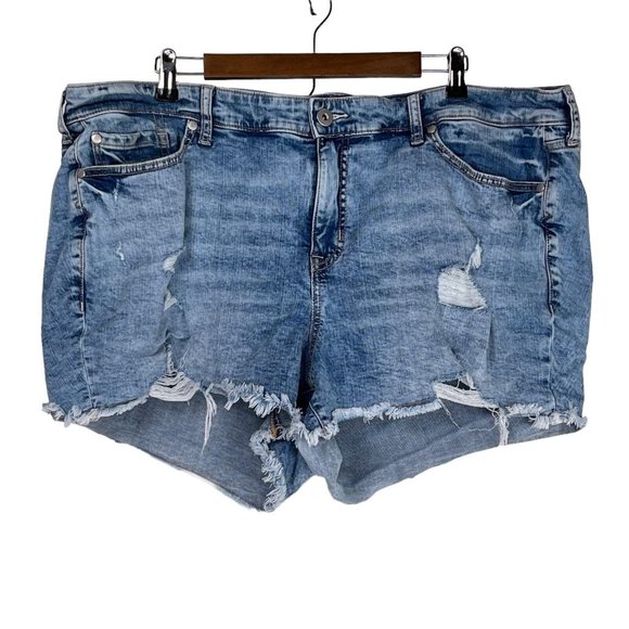 torrid Pants - Torrid Blue Denim Distressed Cut Off Stretch High Rise Womens Shorts Size 24